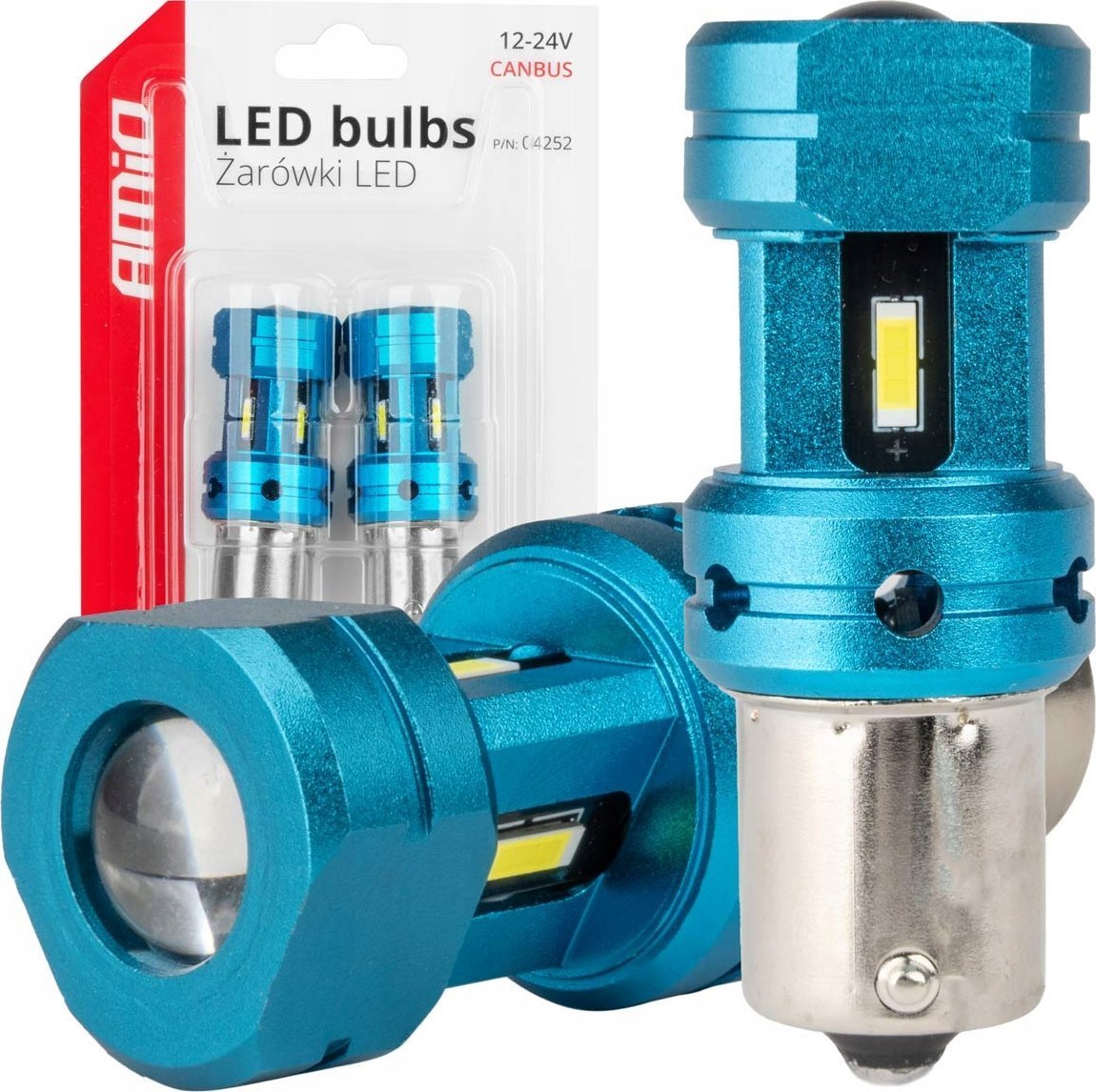 Żarówki led canbus 1156 ba15s p21w r10w r5w 4smd 1860 white 12v 24v amio-04252