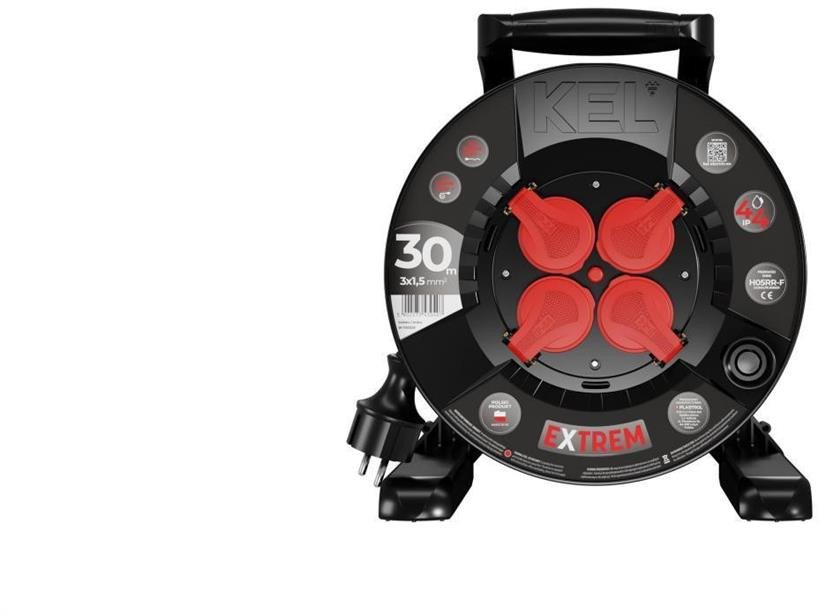 Przedłużacz bębnowy EXTREME LINE 4 gniazda z/u IP44 16A H05RR-F 3x1,5 30m czarny W-100028