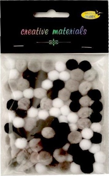 Pompony akrylowe biało-szaro-czarne 10mm 100szt