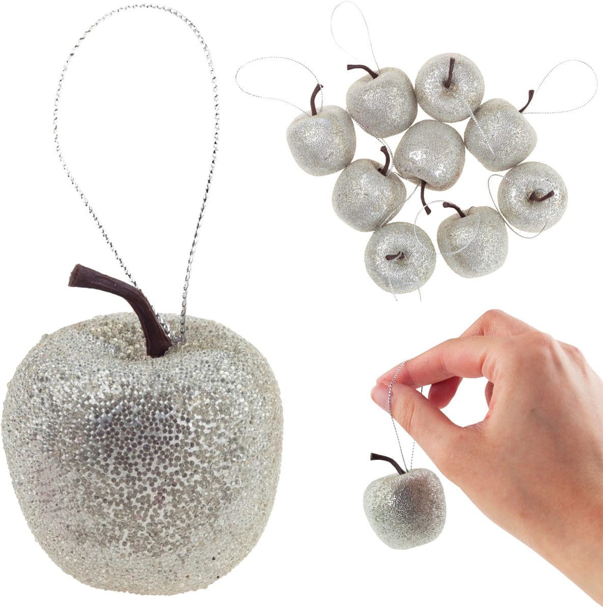 TG61386-1 JABŁKA ZAWIESZKI NA CHOINKĘ BROKATOWE JABŁUSZKA 9szt