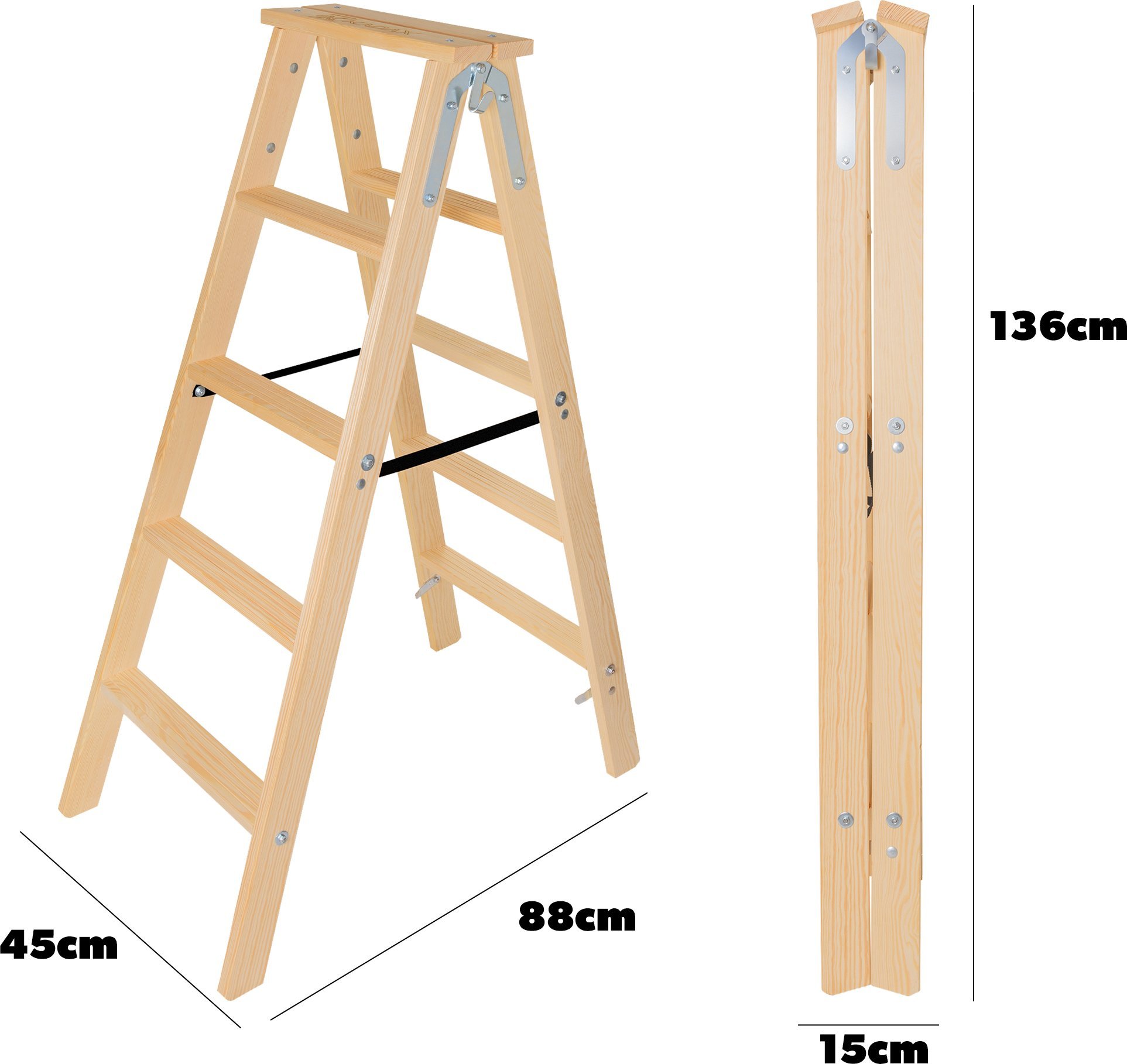 Kadax KADAX Drabina 5 Stopni Drewniana Rozstawna Malarska Dwustronna Domowa