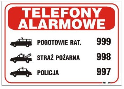 Tablica Telefony Alarmowe TBI-27