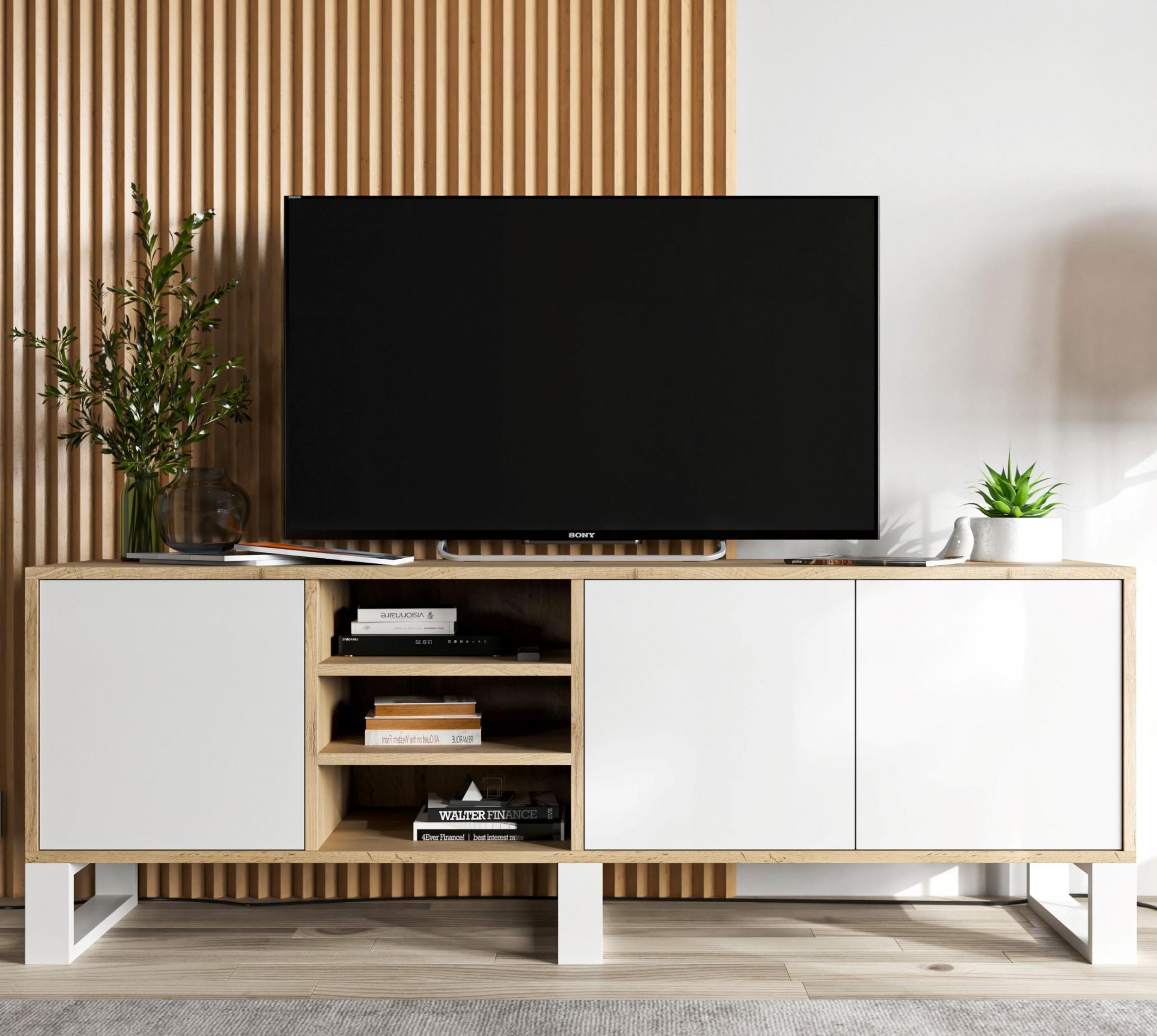 Meble Lindner Szafka RTV Loft komoda RTV Industrialna Loft 150 cm Dąb wotan biały MAT