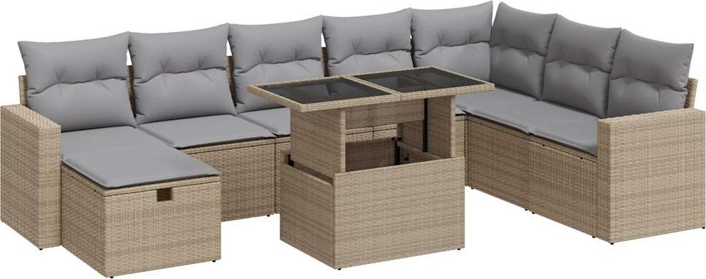 9-cz. zestaw mebli ogrodowych z poduszkami, beżowy, polirattan