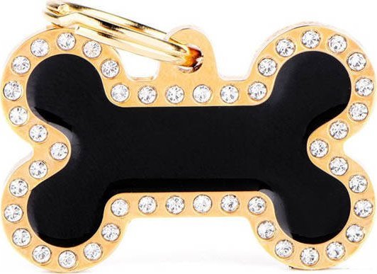 Zawieszka Adresówka Identyfikator z grawerem dla psa i kota duża czarno złota kość glam