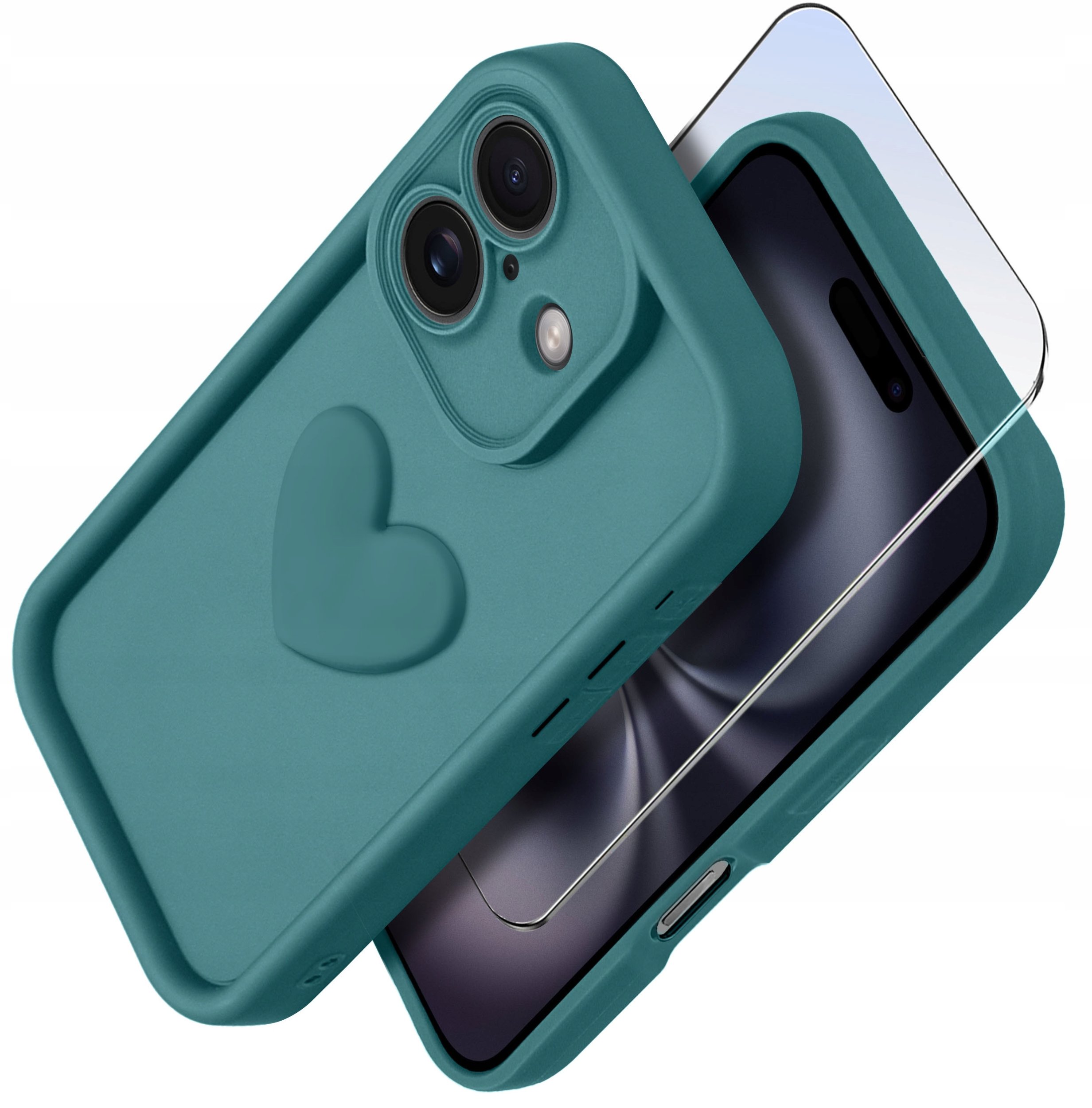 Etui do iPhone 16 silikonowe MATOWE serce + Szkło ochronne na ekran 9H