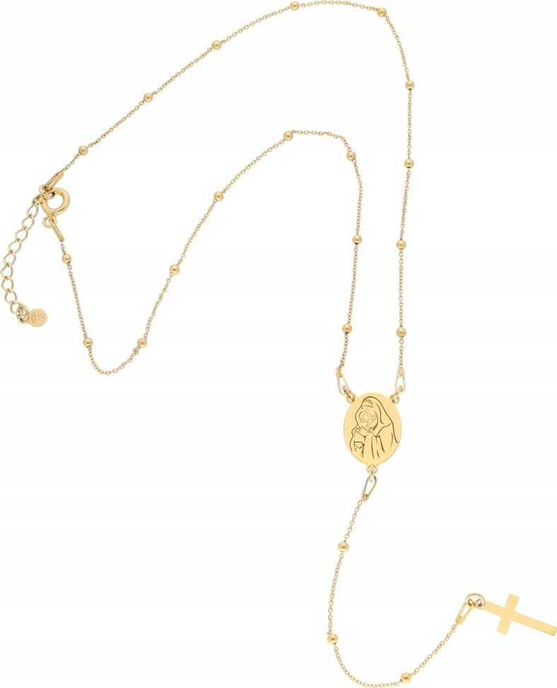 Radziszewska Jewellery Złoty Naszyjnik Różaniec z Krzyżykiem Celebrytka Srebro 925 GRAWER GRATIS