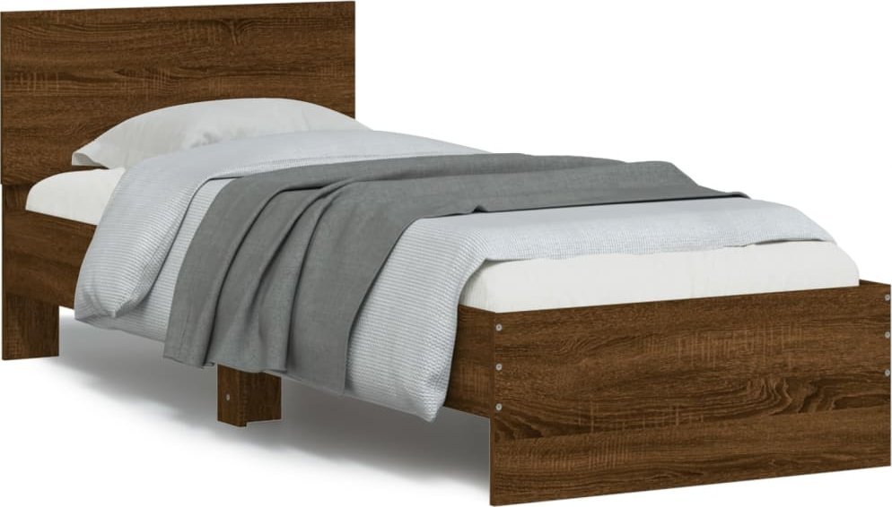vidaXL vidaXL Rama łóżka z wezgłowiem, brązowy dąb, 75x190 cm