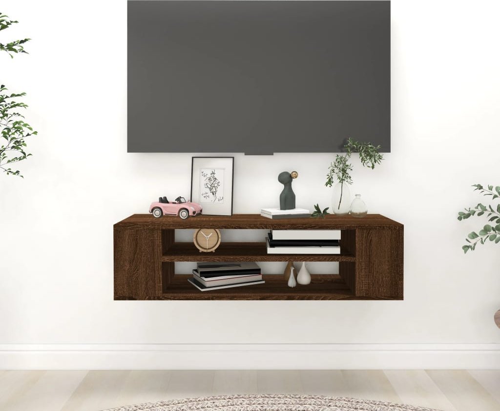 vidaXL Wisząca szafka pod TV, brązowy dąb, 100x30x26,5 cm