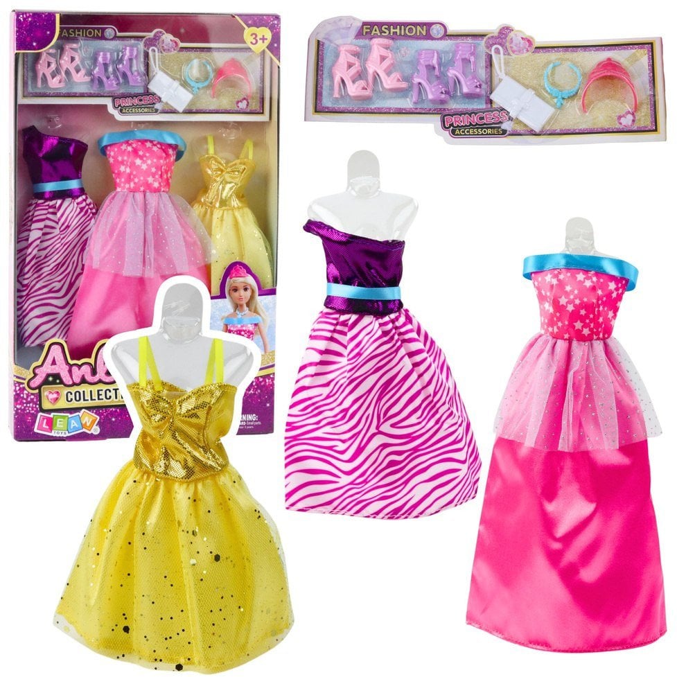 Zestaw Sukienki Dla Lalek Anlili Buty Torebka Korony Akcesoria 8 el.