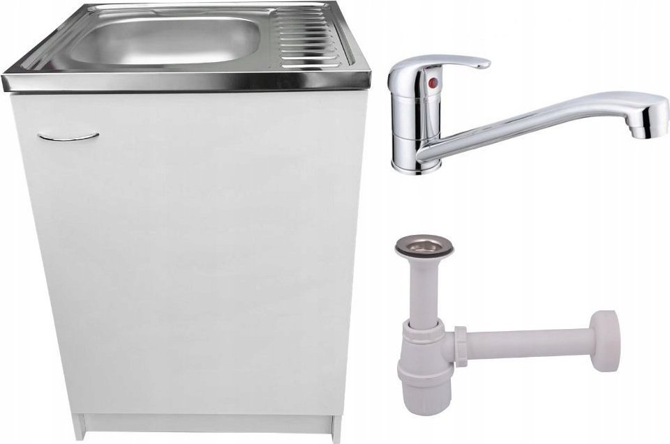 Stamar szafka kuchenna 60 biała + zlew + bateria + syfon