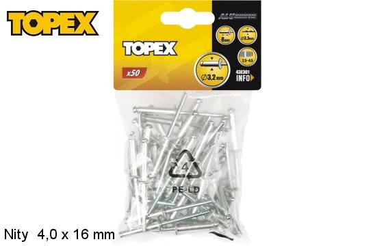 Topex Nity aluminiowe 4x16mm 50szt. 43E404