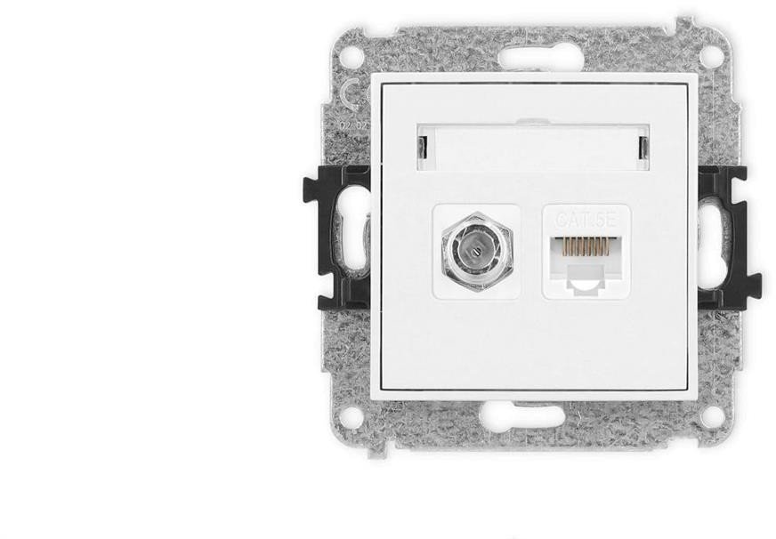 ICON Mechanizm gniazda antenowego poj. typu F (SAT) + gniazda komp. poj. 1xRJ45, kat. 5e, 8-stykowy biały IGFK-1