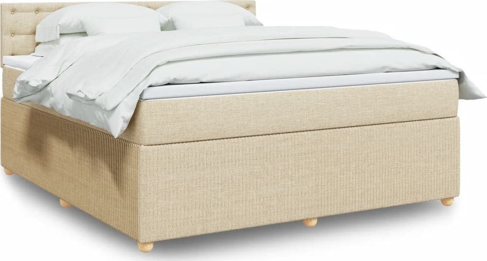 vidaXL vidaXL Łóżko kontynentalne z materacem, kremowe, tkanina, 180x200 cm