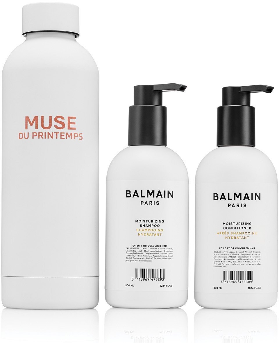 Balmain Set Professionnel: Argan Oil, Hair Shampoo, Moisturizing, 300 ml + Hair Conditioner, For Moisturizing, 300 ml + Muse Du Printemps, Steel Water
