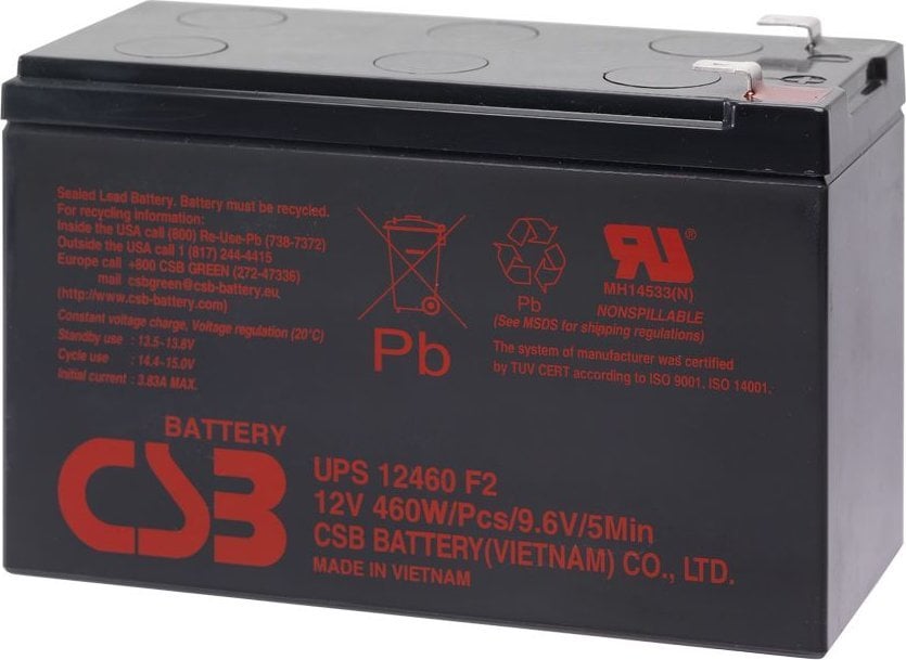 Lead acid battery 12V 460W@5min Pb AGM VRLA CSB
