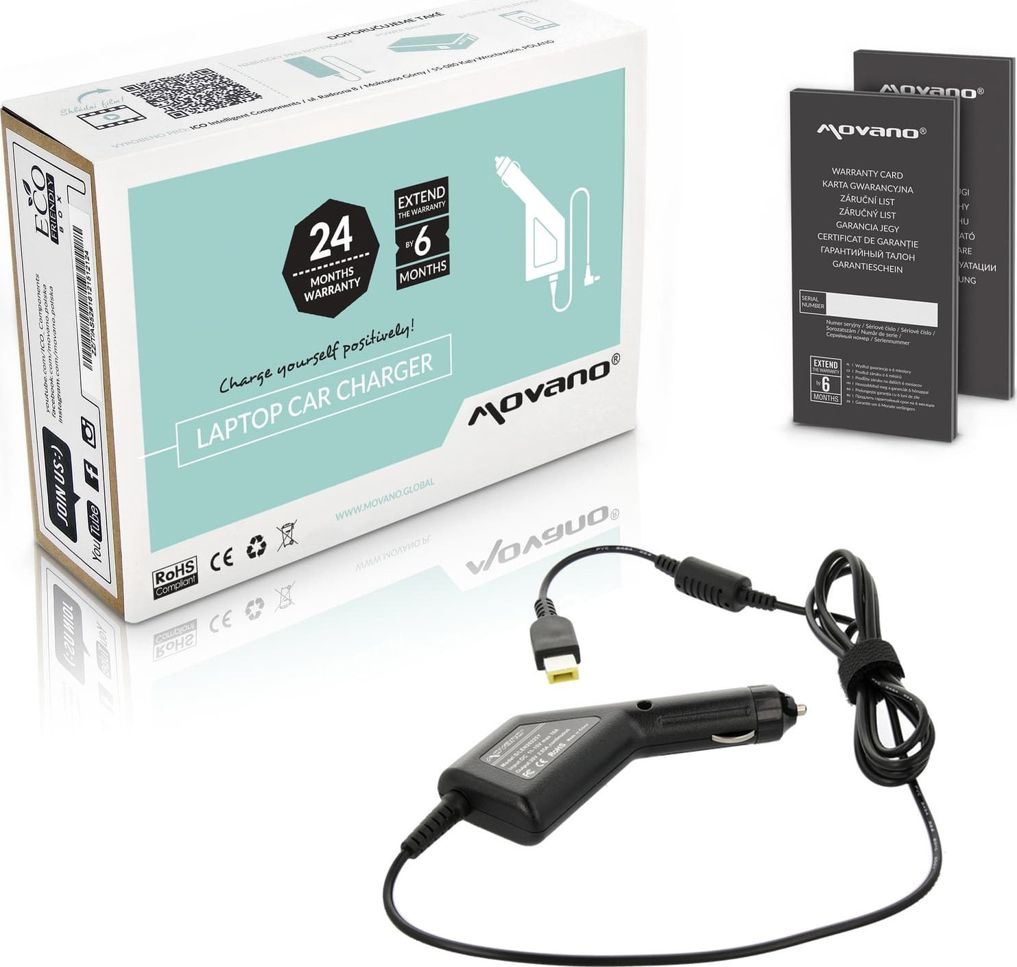Zasilacz do laptopa Movano Zasilacz samochodowy Movano 20v 2.25a (prostokątny 11.0x4.5 pin - Yoga) 45W do Lenovo