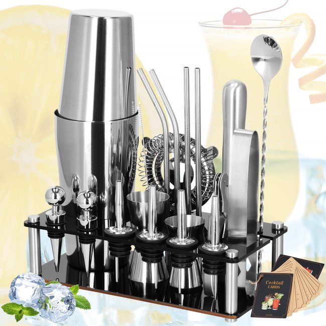 Zestaw barmański 14 elementów do drinków, shaker 750 ml srebrny UNIWERSALNY