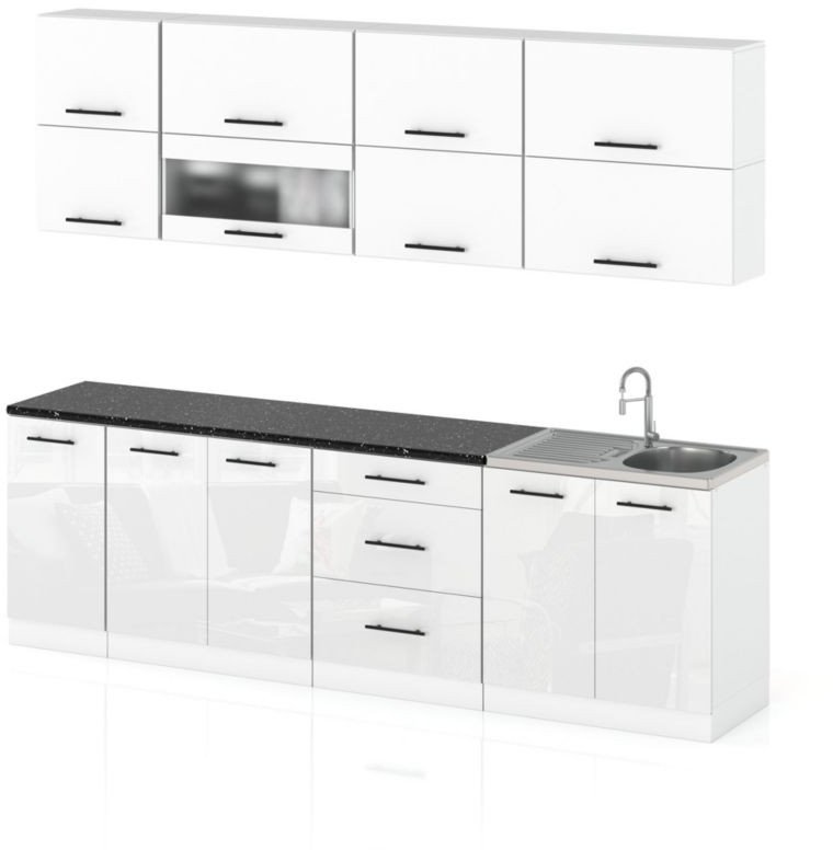 Meble Kuchenne Nowoczesne Kuchnia Robo Lux 2.6m Modułowe Biały Szary Połysk