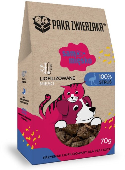 Paka Zwierzaka Przysmak liofilizowany Samo Mięsko STRUŚ 70g