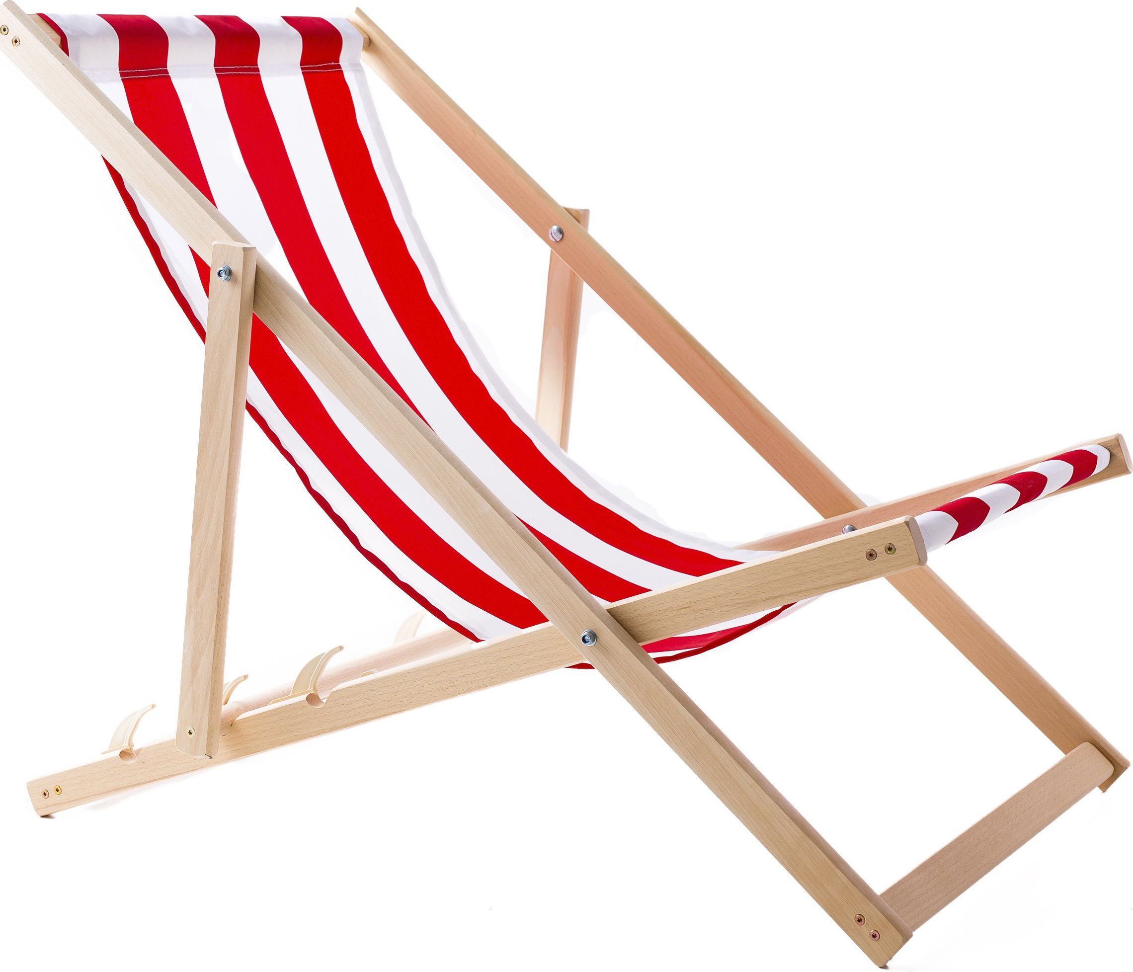 LEŻAK PLAŻOWY OGRODOWY DREWNIANY SKŁADANY WOODOK w czerwone pasy