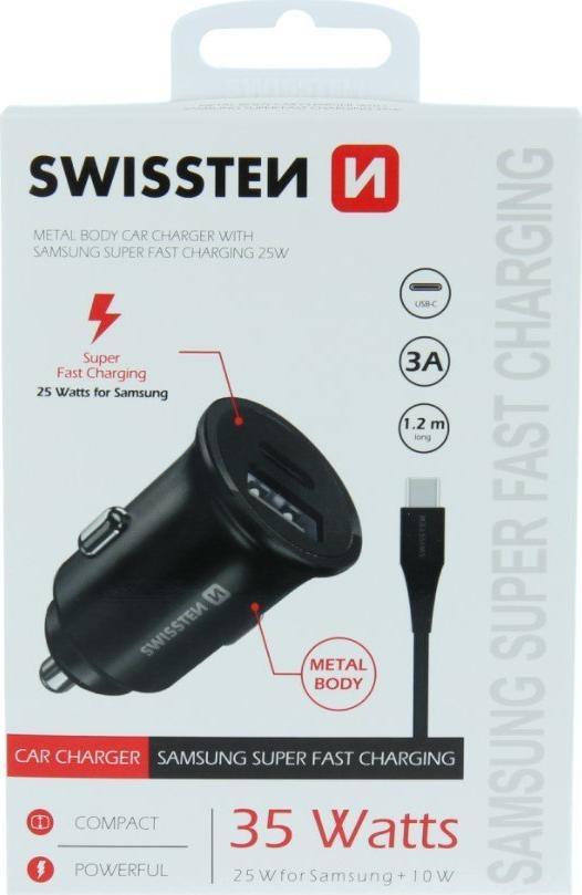 Ładowarka Swissten ŁAD SAM SWISSTEN 25W 2XUSB-C BLACK + KABEL 1,2M TYPE-C