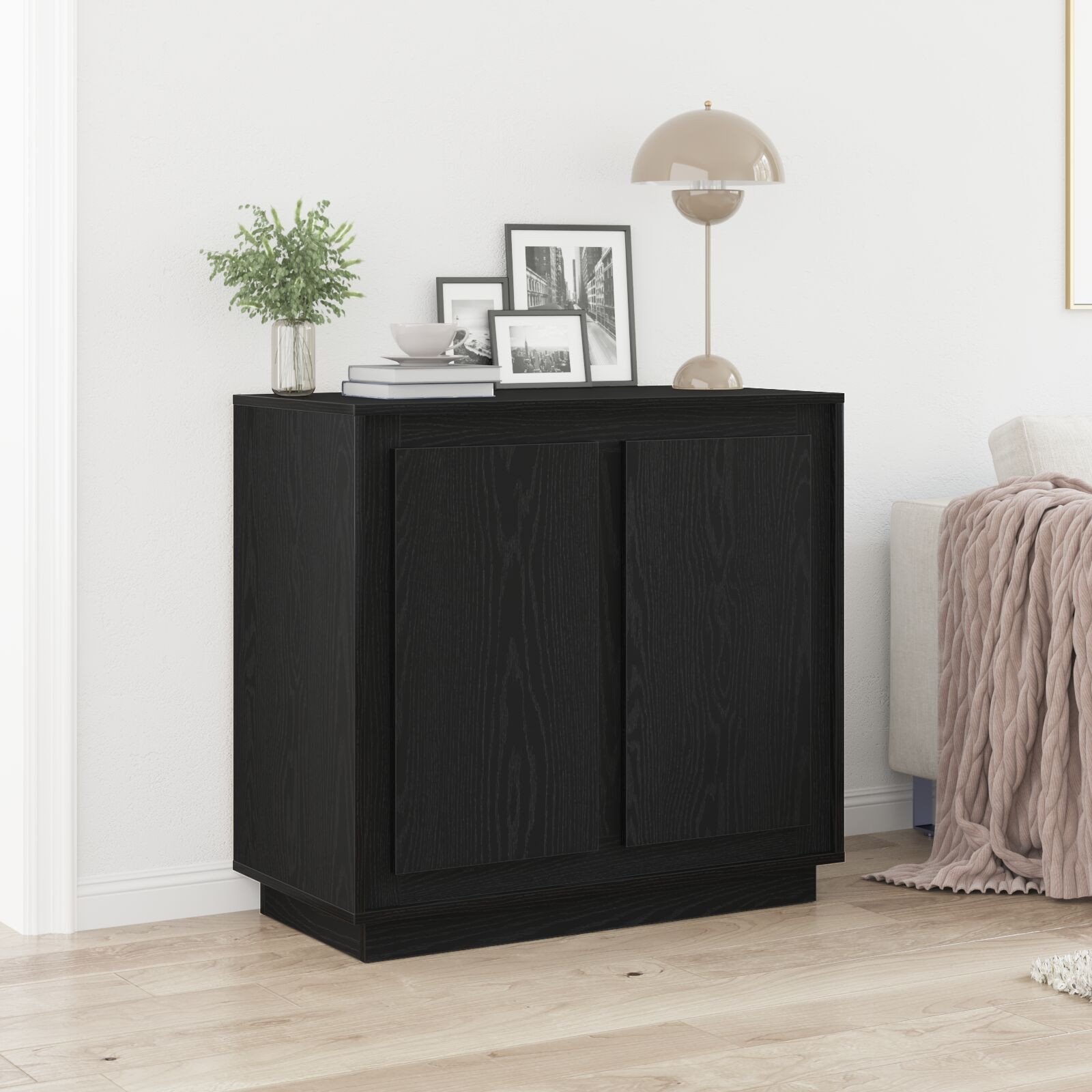 Szafka Sideboard Czarny Dąb 80x34x75 cm Drewno inżynieryjne