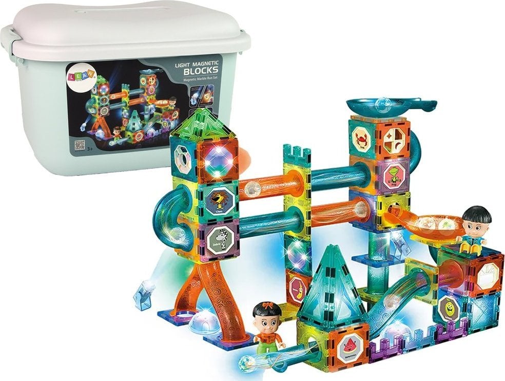 Świecąca Zjeżdżalnia Dla Kulek Klocki Magnetyczne W Pudełku 150 Elementów LEAN Toys