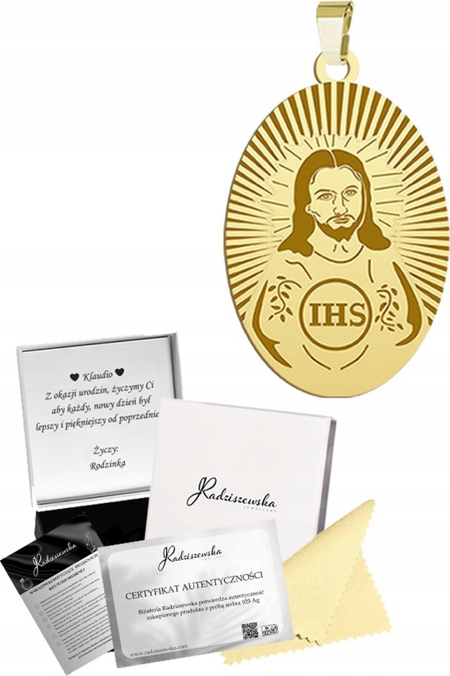 Radziszewska Jewellery Złoty Medalik Pan Jezus Zawieszka SREBRO 925 Prezent KOMUNIA GRAWER GRATIS
