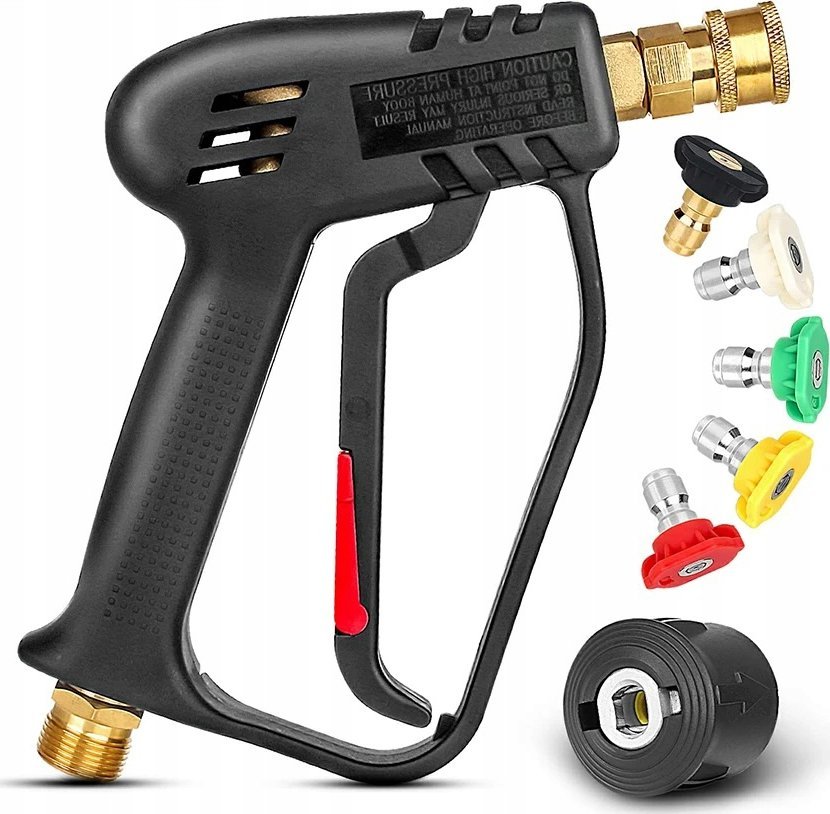 Myjka ciśnieniowa Rosfix Pistolet do myjki ciśnieniowej 5000PSI z gwintem przyłączeniowym 22mm i szybkozłączką 1/4" do Krcher Click + zestaw 5 dysz