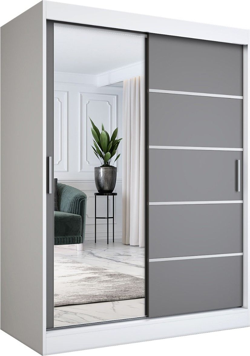 MKPOL Szafa przesuwna MODUO COMFORT 3 150 biała mat/antracyt z lustrem