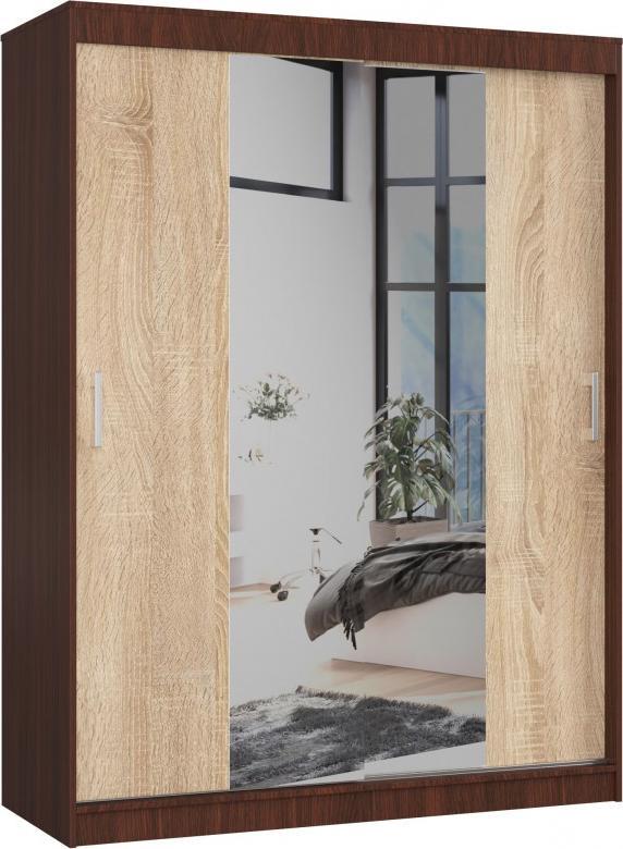 Fabryka Mebli Akord SZAFA PRZESUWNA 150 cm CLP Z LUSTREM WENGE / SONOMA