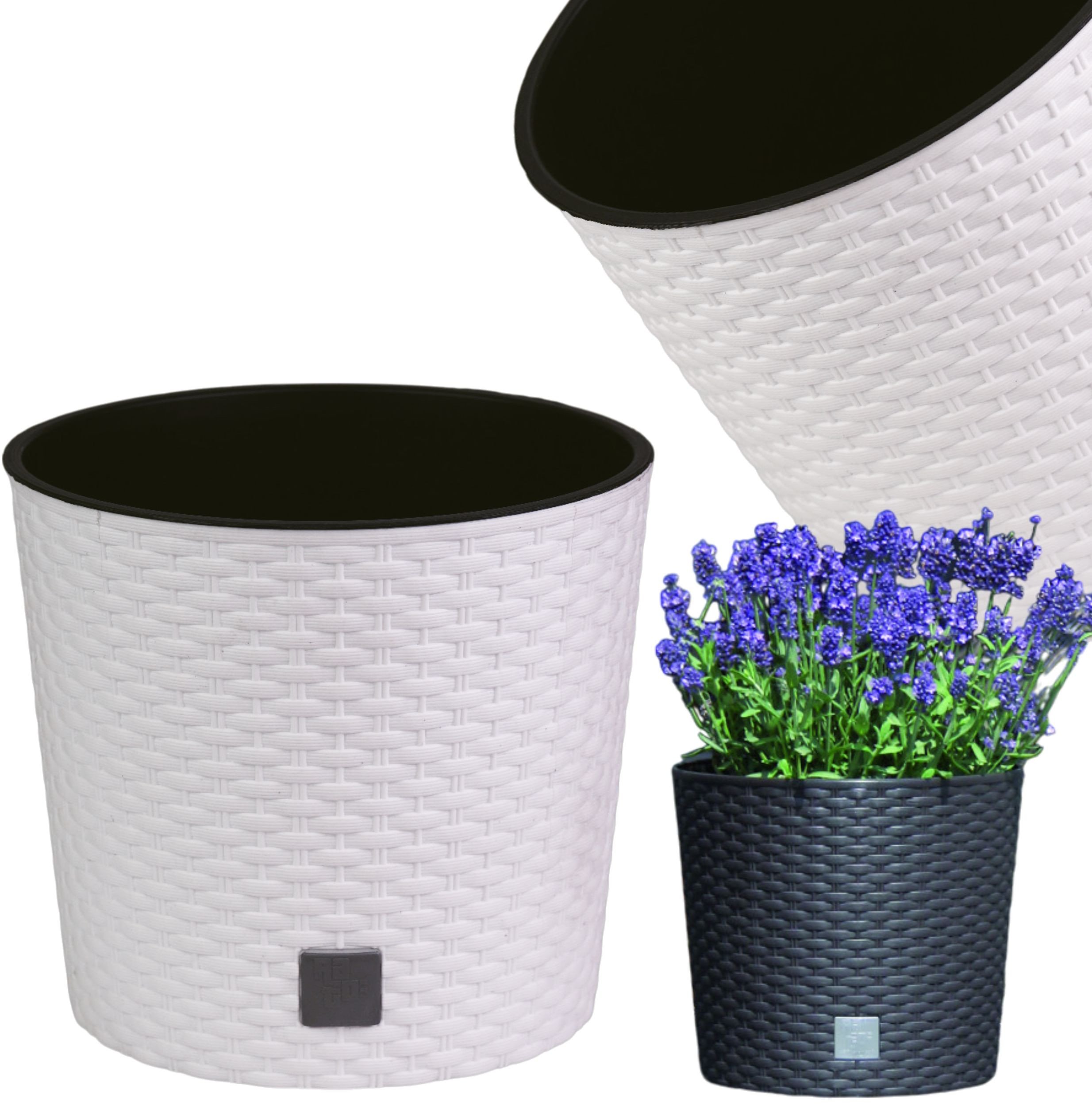 Doniczka okrągła ratanowa 25cm z wkładem Donica + wkład dystansowy