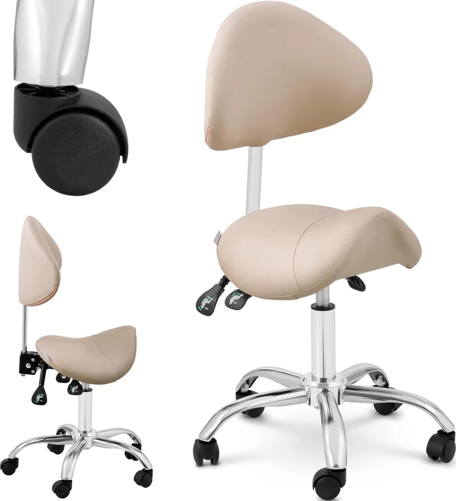 Physa Krzesło kosmetyczne siodłowe z oparciem regulowane MANNHEIM CREAM kremowe Krzesło kosmetyczne siodłowe z oparciem regulowane MANNHEIM CREAM krem