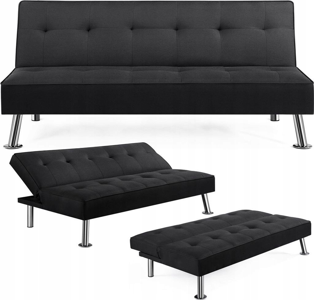 Sofa rozkładana z funkcją spania KANAPA z uchwytem na kubek Black