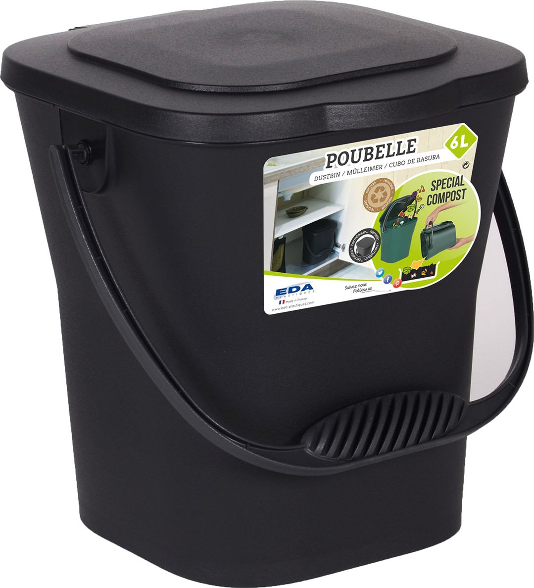 Kosz na śmieci EDA do segregacji 6L czarny (235161)