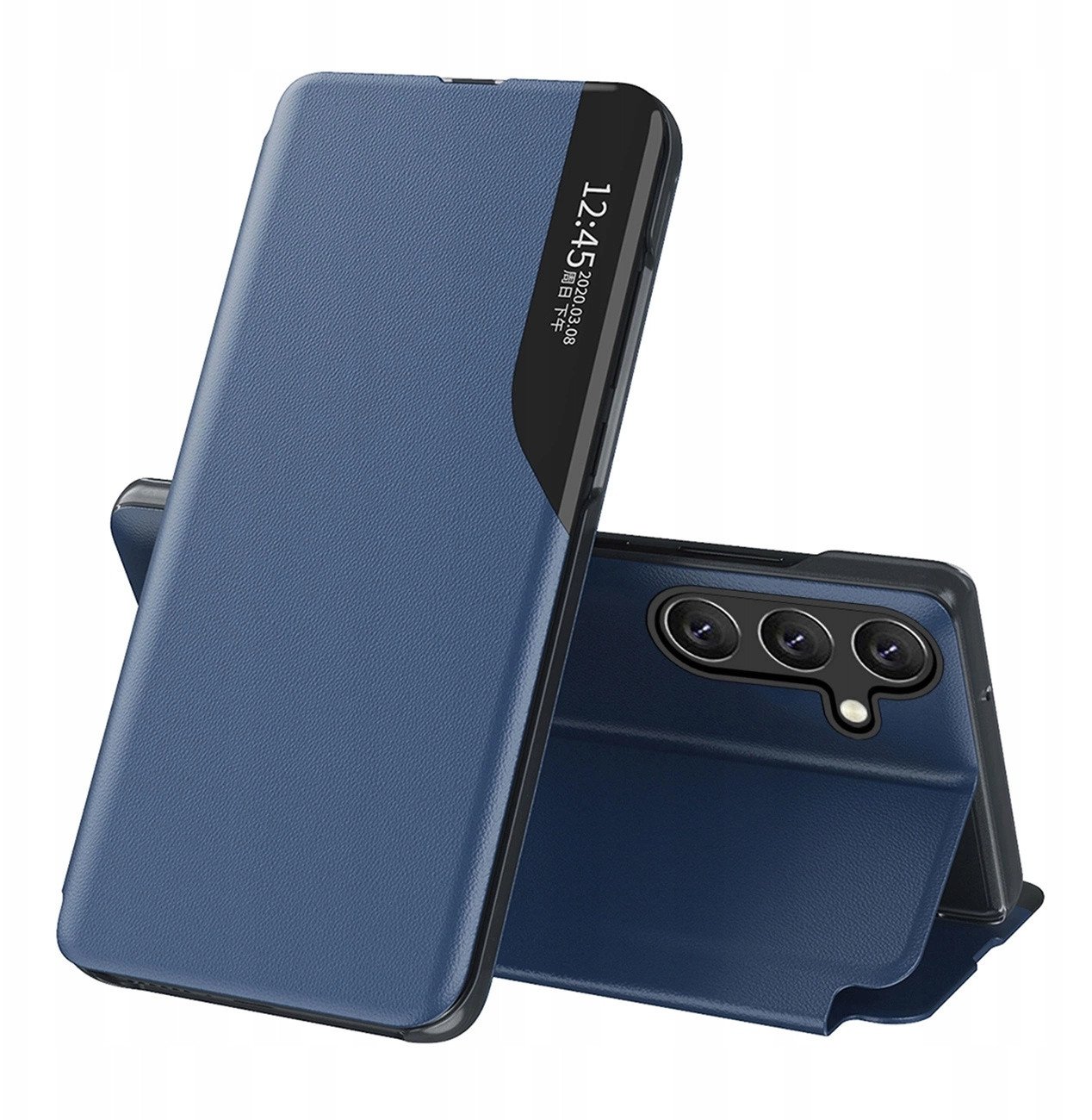 Hurtel Etui Eco* Leather View Case elegancki futerał z klapką i podstawką na Samsung Galaxy S25 Edge - niebieskie