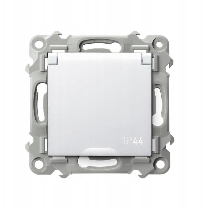 SZAFIR Gniazdo bryzgoszczelne z uziemieniem IP-44 z przesłonami torów prądowych wieczko w kolorze wyrobu biały GPH-1ZZP/m/00/w