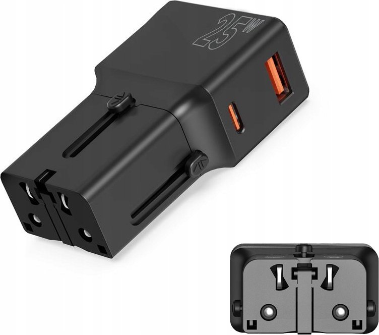 Mobile Origin Travel adapter 25W, EU/US/UK/AU, czarny (TAD25-2P-BLK)