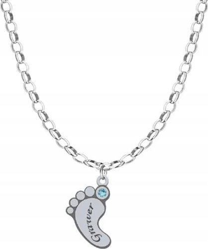 Radziszewska Jewellery Naszyjnik Srebrny ze Stópką Imię Dziecka Prezent Łańcuszek GRAWER