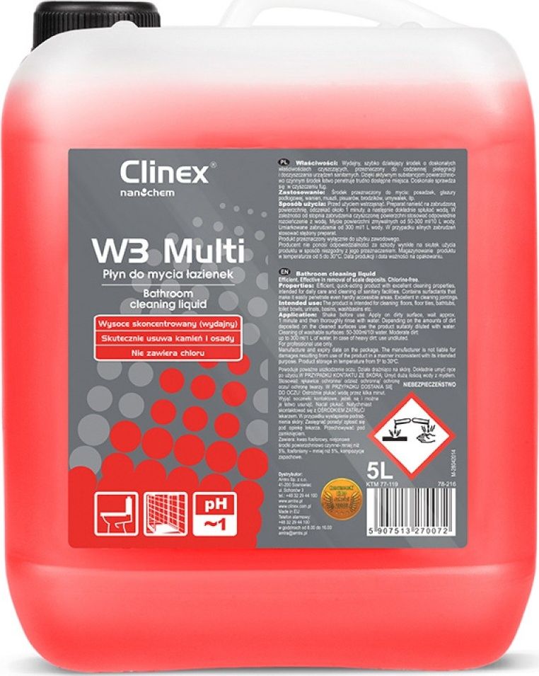 Clinex Preparat CLINEX W3 Multi 5L, do mycia sanitariatów i łazienek, skoncentrowany