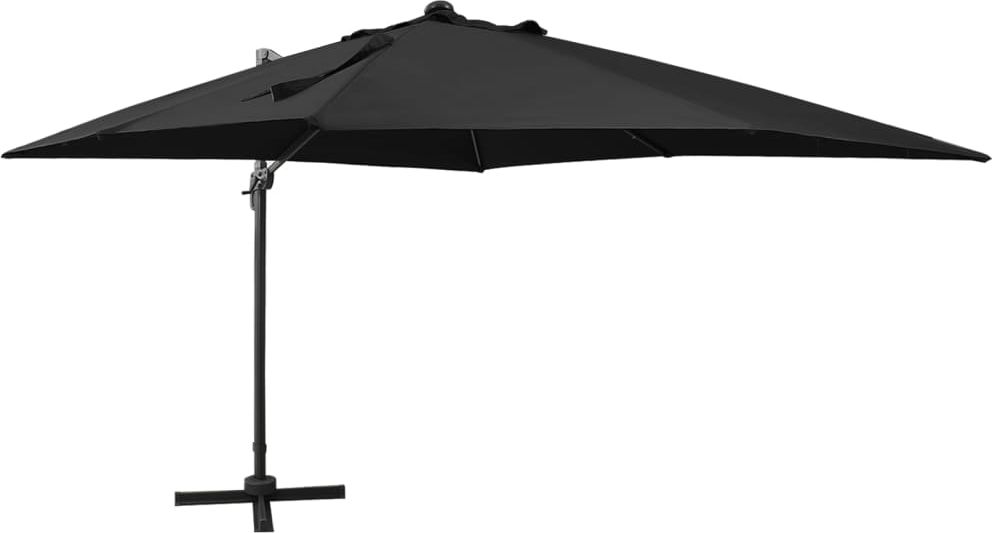 vidaXL Parasol wiszący z lampkami LED i słupkiem, czarny, 300 cm