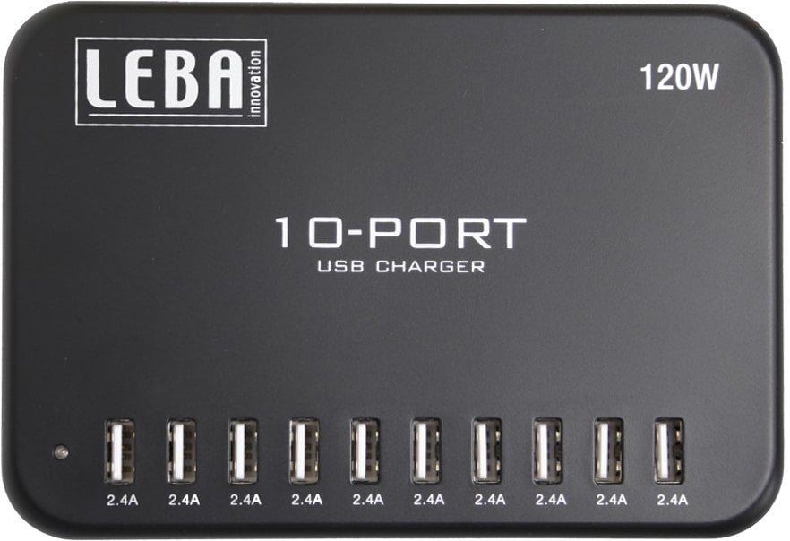Leba NoteCharge 10 Ports, USB-A (Schuko plug), 12 watts available per device, USB 2.0, Indoor, USB, 5 V, 1.5 m, Black