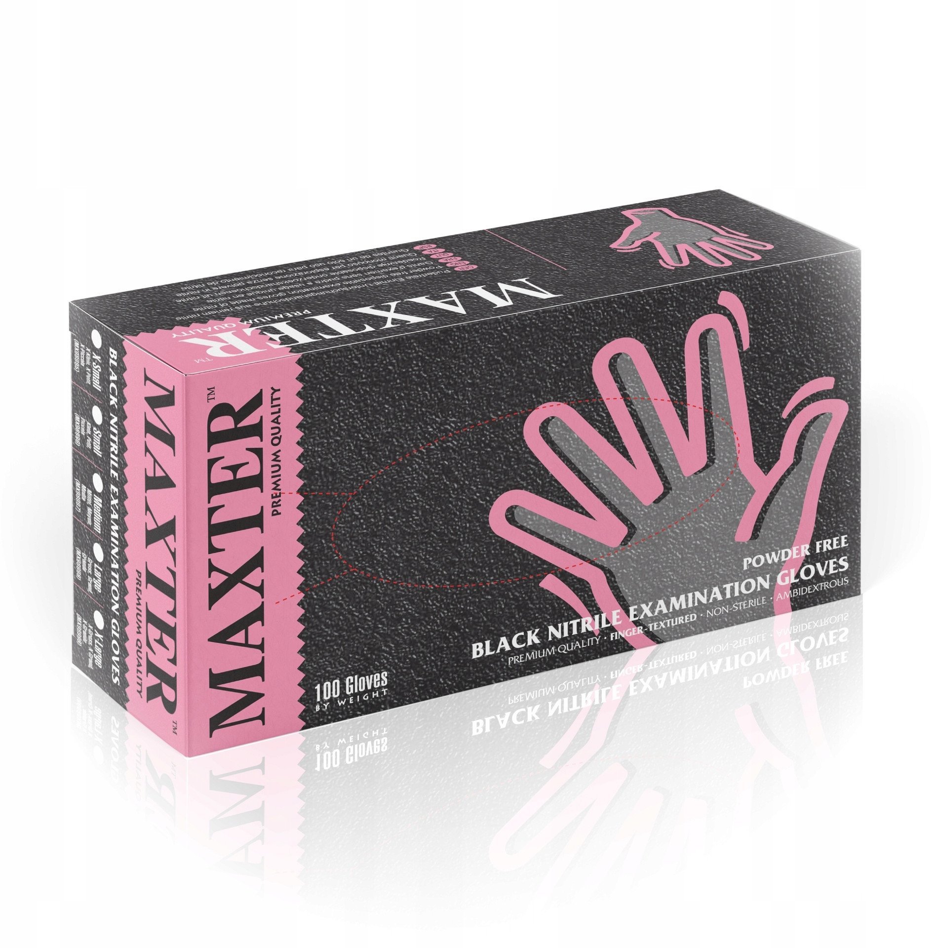 Rękawice nitrylowe bezpudrowe MAXTER, 100 szt., rozmiar M, czarne