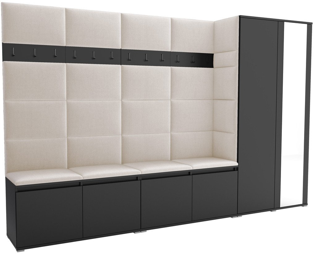 Tapicerowana garderoba Noris V z lustrem - kolor czarny + tkanina Trinity 01