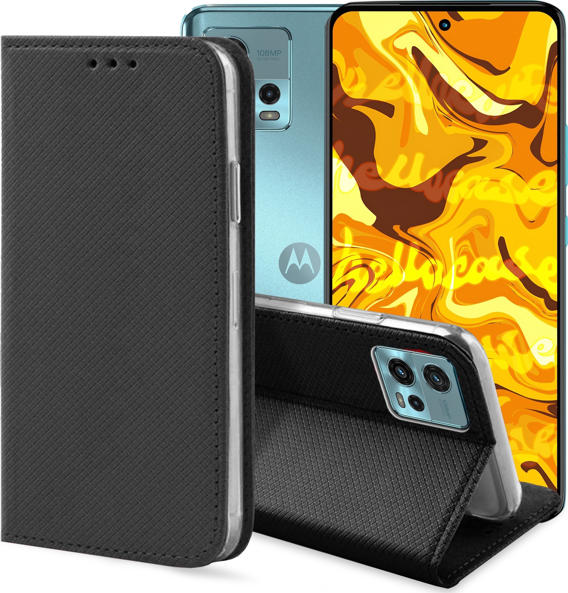 Hello Case ETUI Z KLAPKĄ DO MOTOROLA MOTO G72 CZARNE ZAMYKANE MAGNETYCZNE KABURA FLIP