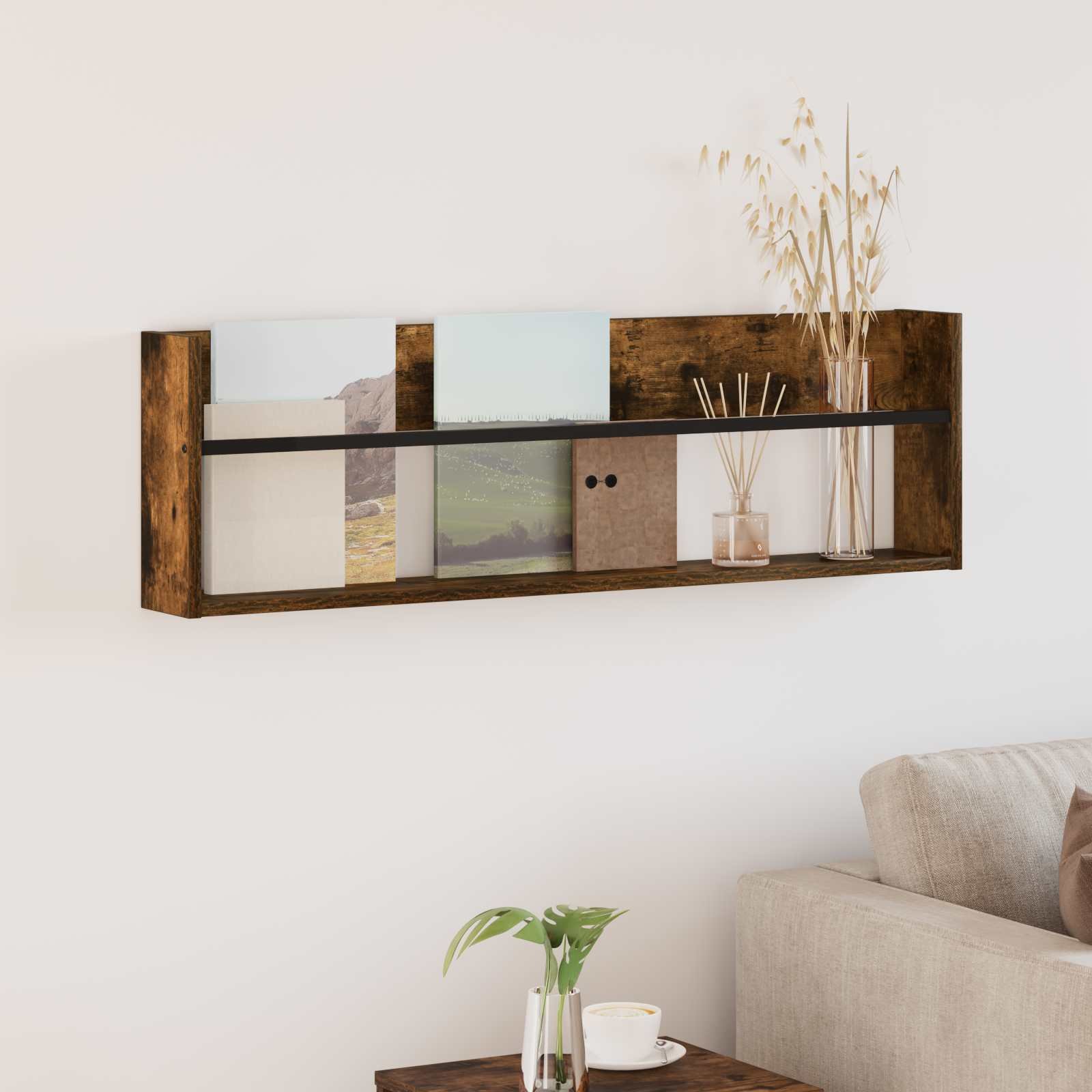 vidaXL Regał na gazety z półką wędzony dąb 100 x 12 x 30 cm