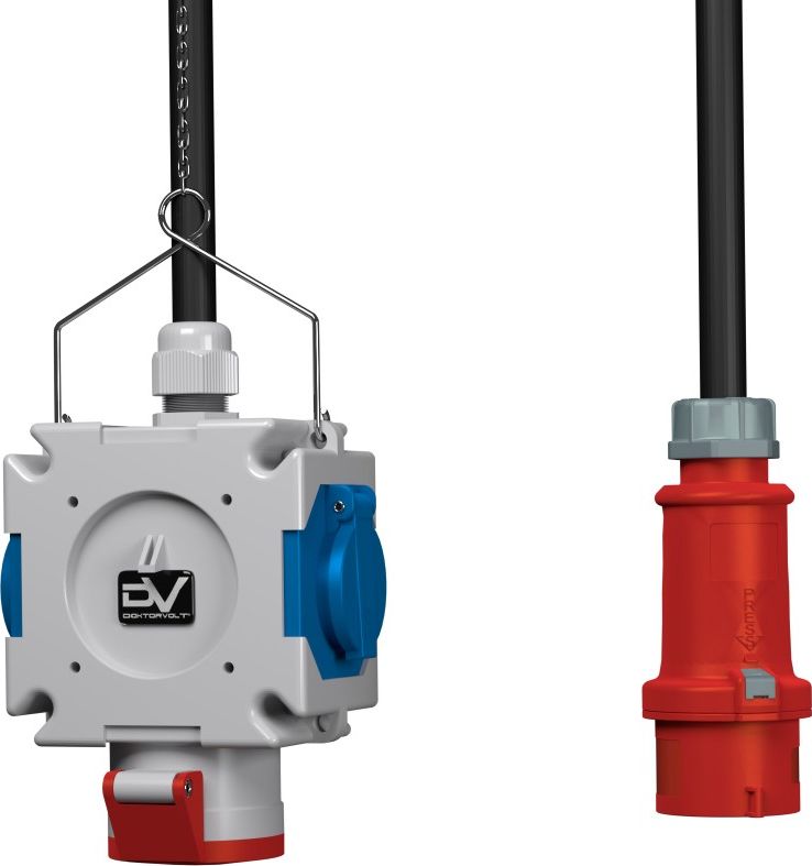 Doktorvolt Rozdzielnica wisząca mDV 1x16A 2x230V schuko 1,5m kabel 1,5m łańcuszek wtyczka Doktorvolt 2718