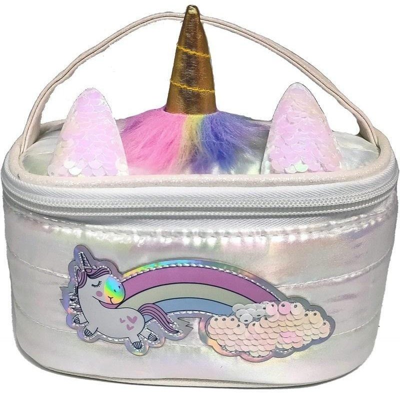 Kosmetyczka puff Jednorożec biała