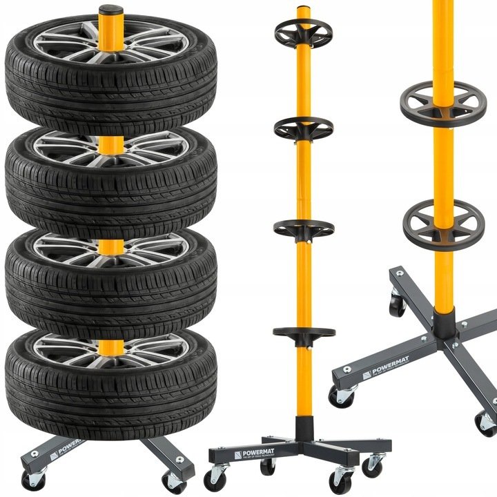 MOBILNY STOJAK NA KOŁA STELAŻ NA OPONY FELGI REGAŁ ORGANIZER DO GARAŻU 4SZT